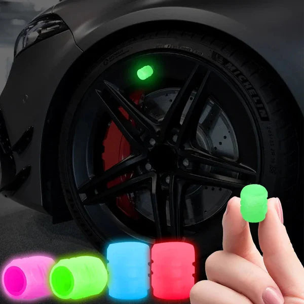 4pcs Luminous Tire Valve Caps, Glow in the Dark Fluorescent Car & Bike Wheel