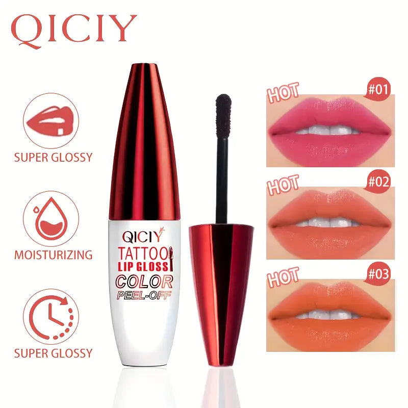 QICY Tattoo Lip Gloss Peel-Off, 10g - Long-Lasting Liquid Lipstick