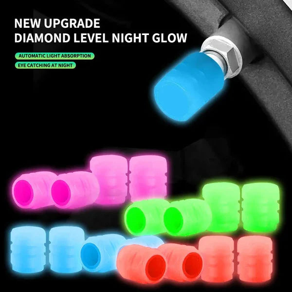 4pcs Luminous Tire Valve Caps, Glow in the Dark Fluorescent Car & Bike Wheel