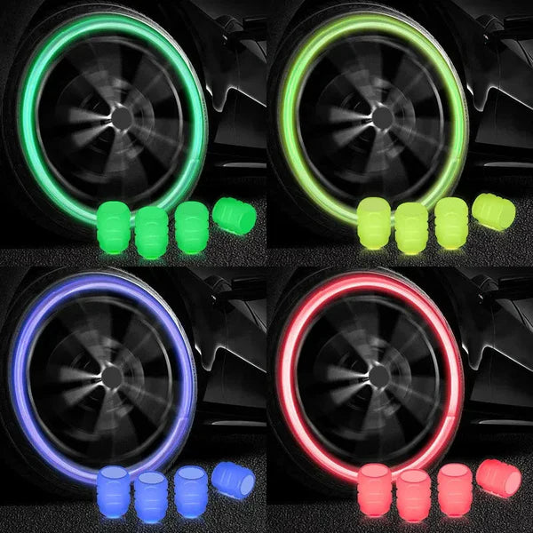 4pcs Luminous Tire Valve Caps, Glow in the Dark Fluorescent Car & Bike Wheel