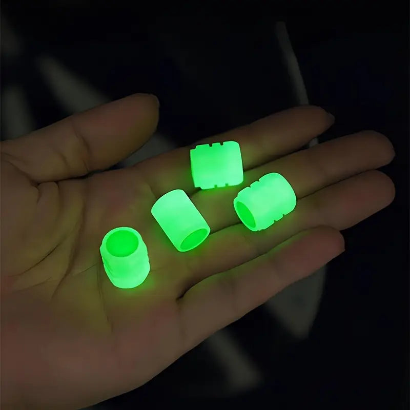 4pcs Luminous Tire Valve Caps, Glow in the Dark Fluorescent Car & Bike Wheel