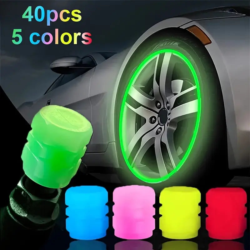 4pcs Luminous Tire Valve Caps, Glow in the Dark Fluorescent Car & Bike Wheel